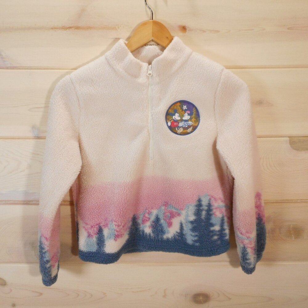 Disney Mickey & Minnie Mouse Youth size L 10/12 Fleece Sweatshirt 1/2 Zip Pink